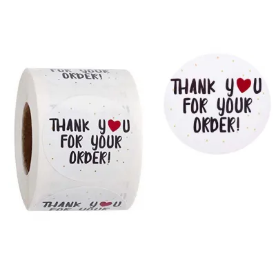 Наліпки стікери "Thank you for your order" CR05, білі, 2.5 см, 500шт/рулон 120-53